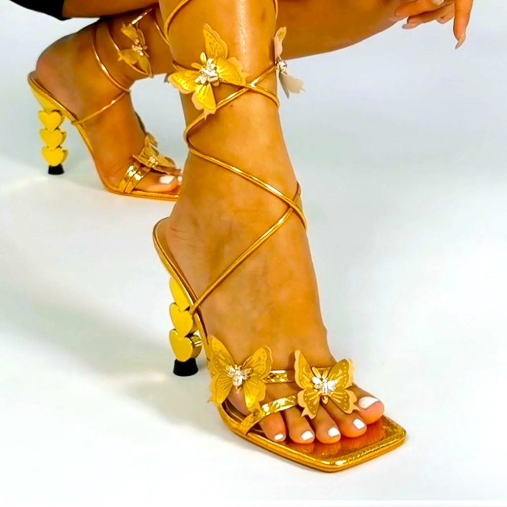 Elegant Gold Butterfly Women’s Heels